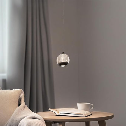 Modern Black Single Pendant Light with Bubble Glass, Small Globe Pendant Light 70.86" Drop, Kitchen Pendant Lighting Over Island, Bar, Entryway, Warm White 3000K, 519 lm, Ø 4.73"