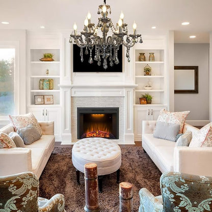 Luxury Crystal Chandelier Smoke Gray,Double Layer K9 Crystal Chandelier Light Fixtures 9-Light Candle Style Crystal Ceiling Light Lamp for Dining Living Room Bedroom