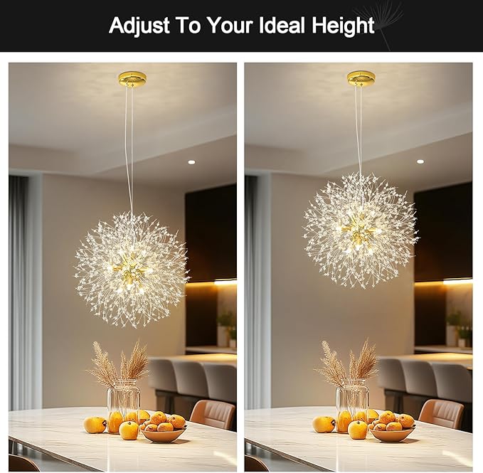 Modern Firework Gold Crystal Chandeliers,Sputnik Dandelion Chandelier Light Fixture Pendant Lighting for Dining Room,Living Room,Bedroom,Kitchen,Restaurant- 9 Lights