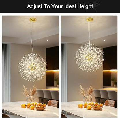 Modern Firework Gold Crystal Chandeliers,Sputnik Dandelion Chandelier Light Fixture Pendant Lighting for Dining Room,Living Room,Bedroom,Kitchen,Restaurant- 9 Lights