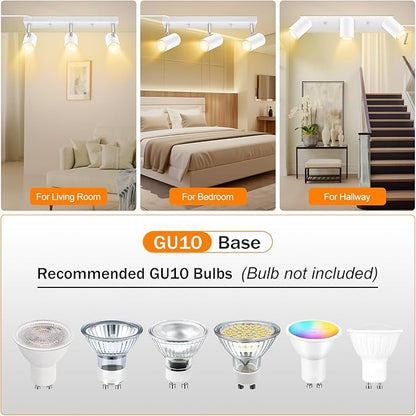 AUQUEE 3 Light Track Lighting Kit,White 3 Way Flexible Plug in Ceiling Spotlight,Industrial LED Wall Light for Kitchen Cabinet Gallery Bar Hallway Living Room,Rocker Switch,15 ft Cord(No Bulb)