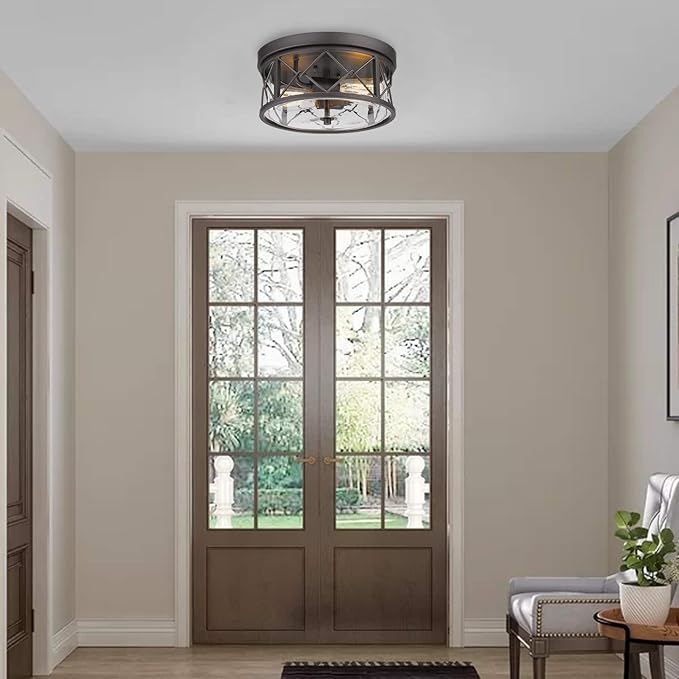 zeyu 2-Light Flush Mount Ceiling Light, 12 Inch Kitchen Light Fixtures Ceiling with Clear Glass Cover, Oil Rubbed Bronze Finish, ZY25-F ORB