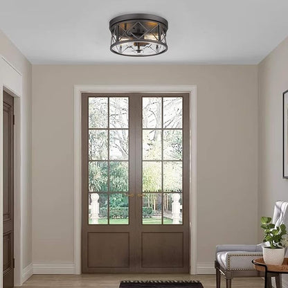 zeyu 2-Light Flush Mount Ceiling Light, 12 Inch Kitchen Light Fixtures Ceiling with Clear Glass Cover, Oil Rubbed Bronze Finish, ZY25-F ORB