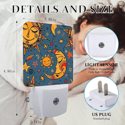 Blue Vintage Sun Moon Night Light, Plug-into Wall Nightlight Lamp with Dusk to Dawn Sensor, Led Lamp 0.5W Energy Efficient for Boys Girls Adults Home Decor