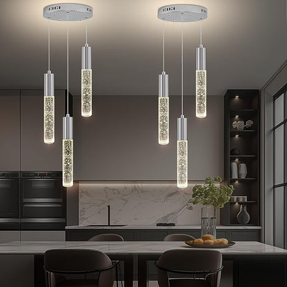 Modern Crystal Chandelier for Kitchen Island 3-Lights, Elegant Chrome LED Bubble Pendant Lighting Fixture for Dining Room Bedroom Entryway