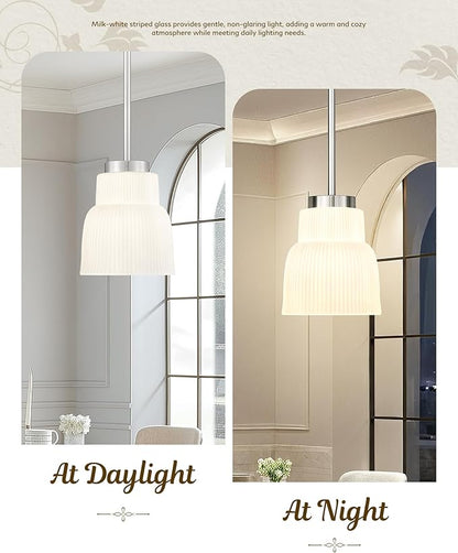 FEMILA 3 Pack 6.7" Vintage Light Fixtures, Milk Glass Kitchen Island Lighting, Brushed Nickel Antique Chandelier, Hanging Light Fixture for Bedroom Hotel Living Room, 4FYD87MIL-3PK BN