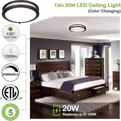 hykolity 13 inch Flush Mount LED Ceiling Light Fixture, 2700K/3000K/3500K/4000K/5000K Adjustable Ceiling Lights, Oil Rubbed Bronze Saturn Dimmable Lighting for Hallway Bathroom or Kitchen, ETL Listed