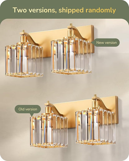 EDISHINE Bathroom Vanity Light, Modern Bathroom Lighting Fixtures, 2 Light Crystal Vanity Lights Over Mirror, Brass Bath Wall Sconce Lamp for Powder Room, Makeup, E26 Base, Gold