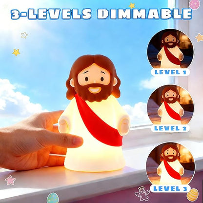 Jesus Night Light Rechargeable Bedside Night Light Dimmable Silicone LED Light Ideal for Religious Gatherings, Gifts for Sunday School, Baptism Presents, Easter Egg Decorations (red)