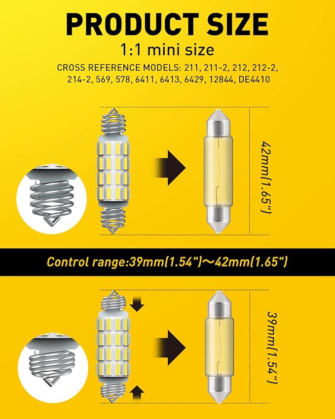 AUXITO 578 LED Bulbs 211-2 212-2 Festoon Bulb 39mm 41mm 42mm LED Lights Bulb 6500K White Extremely Bright 4014 SMD for Car Truck LED Interior Dome Map Door Courtesy Lights License Plate Bulbs, 4 Pack