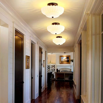 Semi Flush Mount Ceiling Light Fixture Vinatge Black Ceiling Lights Mid Century Modern Milk White Glass Close to Ceiling Lighting Fixtures for Bedroom Hallway Foyer Bathroom Kitchen Laundry Room