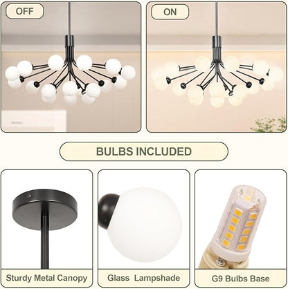 Depuley Glass Ball Sputnik Chandelier: 18-Light Modern Mid Century Black Chandelier for Dining Room - Bubble Globe Chandelier Light Fixture Height Adjustable for Kitchen Over Table (Included G9 Bulbs)