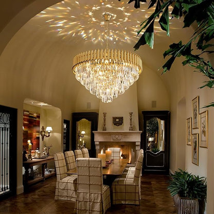 32 inch Gold Crystal Chandelier 6-Tier Modern Luxury Pendant Light Fixture for High Ceiling 13-Light Large K9 Crystal Lighting for Foyer Living Room Dining Room