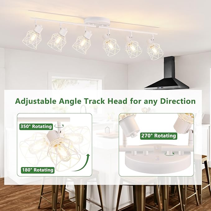 Baocuz 6-Lights White Semi Flush Mount Ceiling Light with Geometric Metal Cage, Modern Kitchen Track Lighting Fixtures Ceiling, Rotatable Close to Ceiling lamp for Entryway, Living Room, Hallway