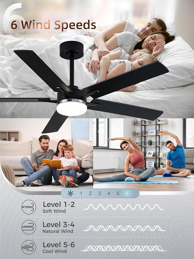 LANMEL Ceiling Fan with Light, Modern Flush Mount Low Profile with Remote Control, Reversible, 3CCT Dimmable, Quiet,LED for Bedroom, Living Room, Indoor/Outdoor Patio Use 52 Inch Silver & Black