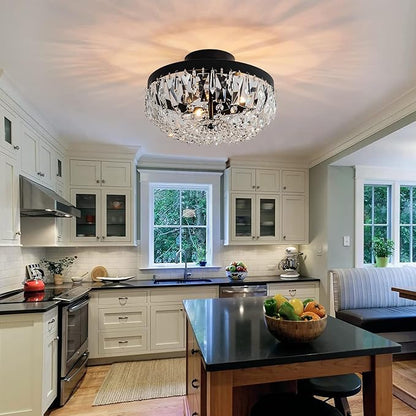 KSRYSZCQ Black Crystal Ceiling Light,10''Modern Ceiling Light Fixture Lamp 3 Light with E12 Base,Sturdy Craft & Aesthetic Design,Ideal for Dining Room,Kitchen,Bedroom