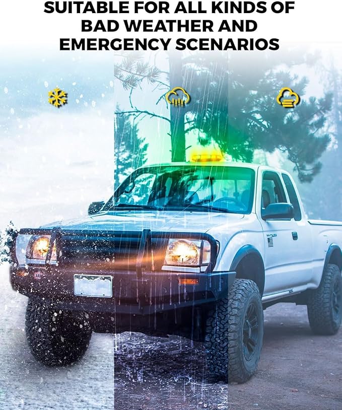 Xprite 2PCS Upgraded 12" 72LED Rooftop Mini Strobe Lights, Emergency Safety Flashing Beacon Light bar with Magnetic Base for 12V-24V Construction Vehicles, Trucks, Snow Plow, Postal Car (Amber/Green)