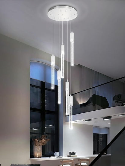 Flashing God 6-Lights Modern Crystal Chandelier for Foyer Silver Stairway Chandeliers Bubble Pendant Light Kitchen Island Flush Mount Chandelier for Living Room Dining Room