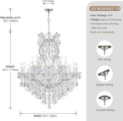 Large Crystal Chandeliers Light Fixture - 24 Lights High Ceiling Hanging Chandelier 2 Layers Maria Theresa Crystal Light Luxury Chandelier for Entryway, Staircase,Living Dining Room