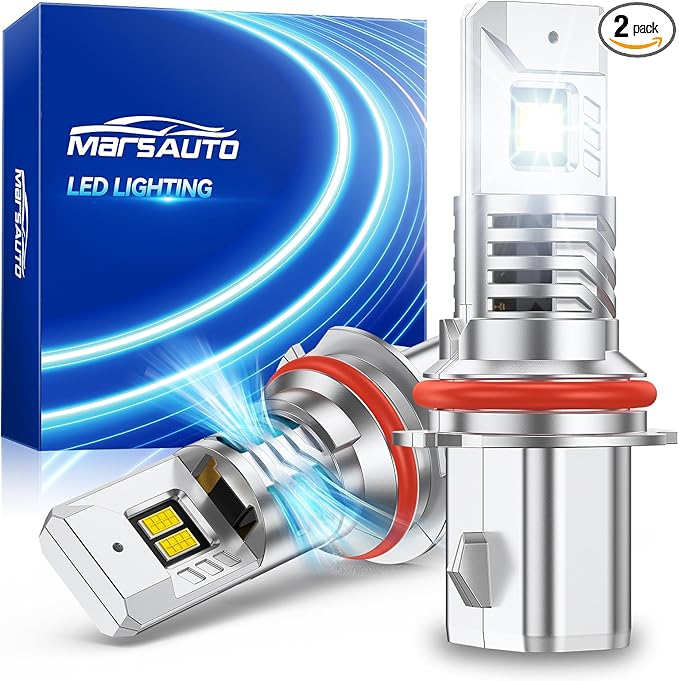 Marsauto 9007 Light Bulbs, 70,000LM 1200% Super Bright, 1:1 Size, 6500K Cool White 9007 Fog Lights, No Adapter Required Easy Install, Pack of 2