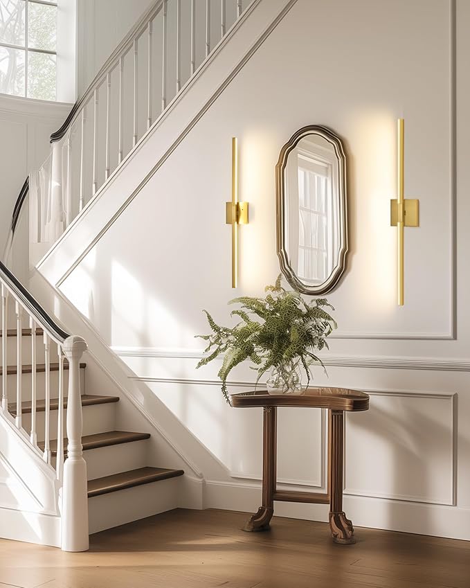 Rayogale 36 Inch 8000mAh Wireless Wall Sconce with Remote Control, 3000K/4500K/6000K Dimmable Battery Operated Wall Sconce Set of 2 with Timer, Rechargeable Wall Lights for Living Room Bedroom, Gold