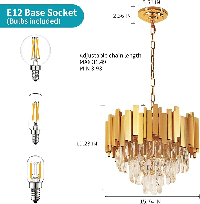 Depuley Modern Gold Crystal Chandelier: 5-Light 3-Tier Flush Mount Chandelier 12 Inch Luxury Round Hanging Pendant Light Fixture for Porch Bedroom Dining Room Foyer Included Bulbs