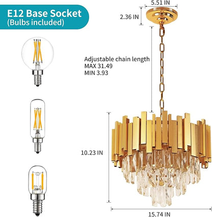 Depuley Modern Gold Crystal Chandelier: 5-Light 3-Tier Flush Mount Chandelier 12 Inch Luxury Round Hanging Pendant Light Fixture for Porch Bedroom Dining Room Foyer Included Bulbs