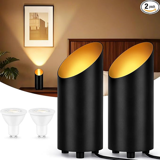 2 Pack Uplighting Indoor, 7W Floor Can Lights with 2700K LED GU10 Bulbs, IP44 Waterproof Uplights Spotlight for Dark Corner Sofa House Plant Wall Artwork Indoor, 6.5FT Plug Cord & Foot Switch