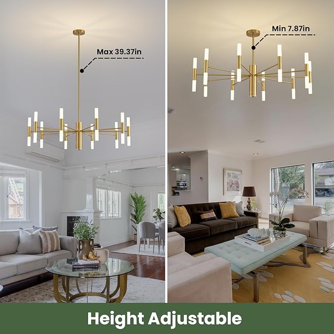 Gold Modern Chandelier 20-Light, Large Luxury Round Candle Chandeliers with Acrylic Shades, 38.6" Dining Room Light Fixture for High Ceilings, Living Room, Foyer, Entryway, G9 Base