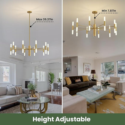 Gold Modern Chandelier 20-Light, Large Luxury Round Candle Chandeliers with Acrylic Shades, 38.6" Dining Room Light Fixture for High Ceilings, Living Room, Foyer, Entryway, G9 Base
