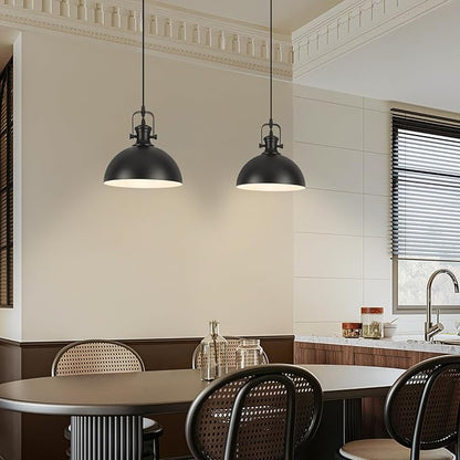 Black Pendant Lights 2 Pack, 9.8" Farmhouse Pendant Lights Kitchen Island, Modern Kitchen Island Lighting, Industrial Pendant Light, Island Lights for Kitchen Dining Room