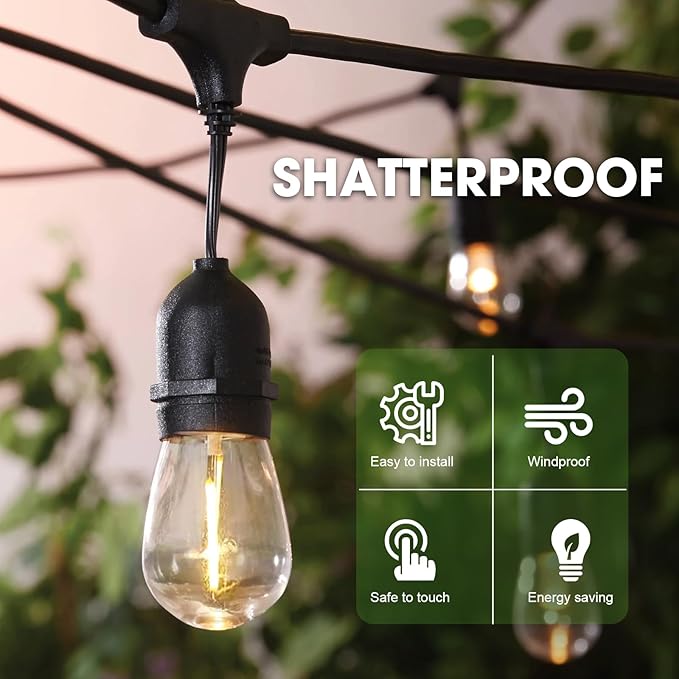 GvvooHome LED S14 Replacement Light Bulbs for Patio String Light, Shatterproof & Waterproof Hanging Light Bulbs for Outdoor String Lights, Dimmable, E26 Base, 24 Pack