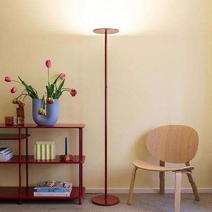 Brightech Sky LED Floor lamp, Torchiere Super Bright Floor Lamp for Living Room Decor & Office - Dimmable, Tall Standing Lamp with Warm Light for Bedroom & Reading - Red