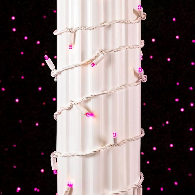 Novelty Lights 11ft Christmas String Lights, 50 Pink LED Bulbs on White Wire, 2.5" Spacing, Connectable Indoor Outdoor Commercial Grade Lighting for Holidays Patio Weddings