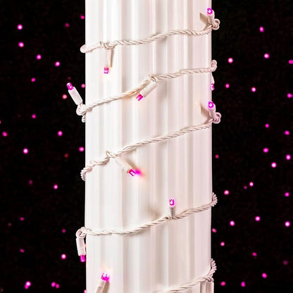 Novelty Lights 11ft Christmas String Lights, 50 Pink LED Bulbs on White Wire, 2.5" Spacing, Connectable Indoor Outdoor Commercial Grade Lighting for Holidays Patio Weddings