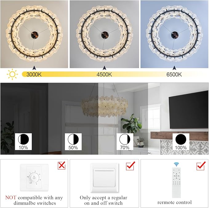 32'' Modern LED Crystal Chandelier Large Flower Light Fixture Black Dimmable 3000-6500K Contemporary Chandeliers with Remote Control Luxury for High Ceiling Foyer Living Room Bedroom Entryway