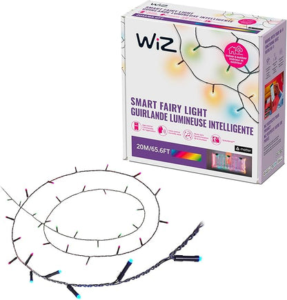 WiZ Connected Fairy Lights, 65.6ft RGB LED Smart Color-Changing, Static and Dynamic Modes, Music Sync, App and Voice Control