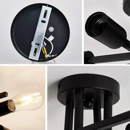 ZGLAOJT 6-Lights Semi Flush Mount Ceiling Light Fixture，Black Industrial Chandelier，Farmhouse Lighting for Dining Room Living Room Kitchen Bedroom