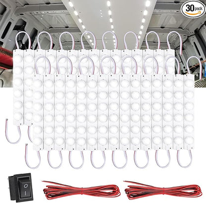 Linkstyle 12V 180 LEDs Car Interior Light Bar, 12V LED Light Strip LED Module Lighting Ceiling Dome Lamp for Car Truck Van RV Caravans Trailer Boat Christmas Decor, 30 Modules