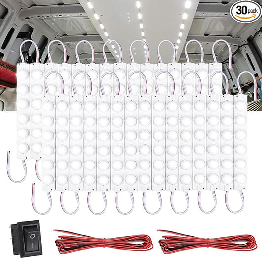 Linkstyle 12V 180 LEDs Car Interior Light Bar, 12V LED Light Strip LED Module Lighting Ceiling Dome Lamp for Car Truck Van RV Caravans Trailer Boat Christmas Decor, 30 Modules