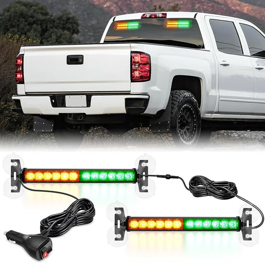 Nilight 24LED Emergency Strobe Traffic Advisor Light Bar 2 in 1 Amber Green Dash Warning Safety Flashing Lights Front/Rear Windshield Construction Lights for Trucks Cars Plow Police Vehicles