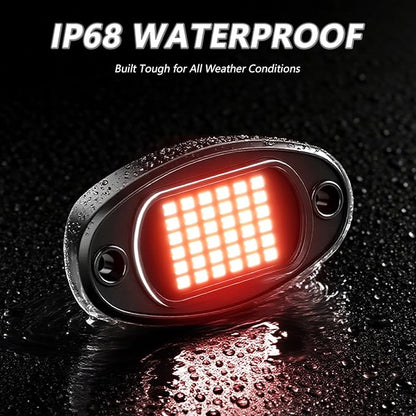 Rock Lights Ultra Bright LED Neon Underglow Lights Waterproof for Trucks Pickup SUV UTV ATV RZR Car Boats Motorcycle (Red, 20 Pods+ 33ft Wire Harness)