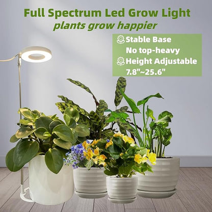LED Grow Light for Indoor Plants, Full Spectrum led Grow Light,Mini Halo Grow Lights for Small Plants,Height Adjustable Growing Lamp,3 Modes,3/9/12h Automatic Timer,10 Dimmable Brightness