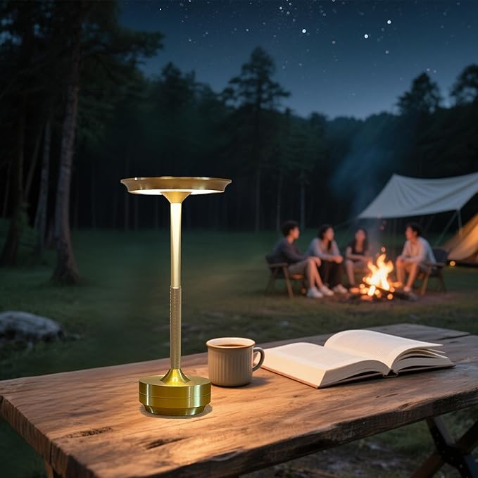 Ecolume Cordless Table Lamp,LED Portable Battery Operated Lamp, Dimmable Stepless 3-Color LED with Memory Function. Portable for Home Office/Dinner/Restaurant/Living Room.(Gold)