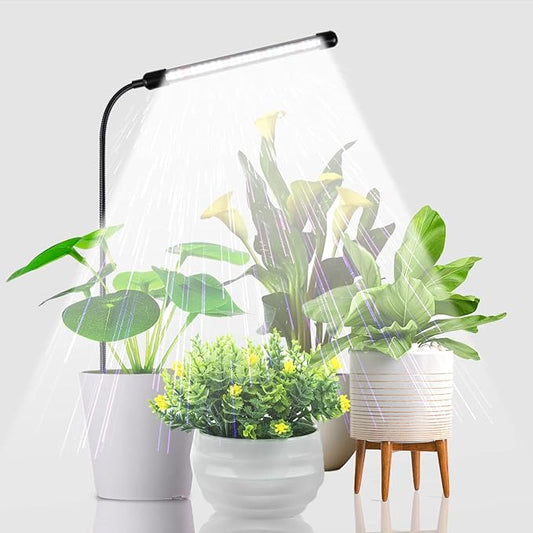 Grow Light for Indoor Plants Growing, 6000K Full Spectrum Gooseneck Plant Lamp for Seedings Succulents Small Plants, Auto On/Off Timing & 5 Dimming, 1-Pack