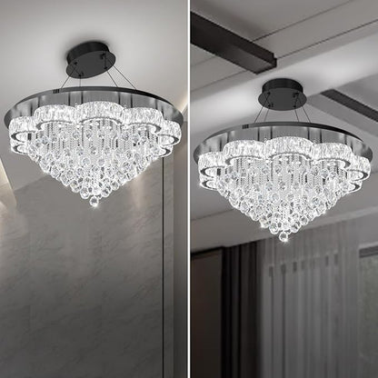 Flashing God 40inches Modern Crystal Chandelier for Living Room Round Ceiling Pendant Light Fixtures Luxury Flush Mount Chandelier for Entry Dining Room Bedroom