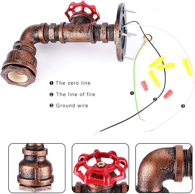 Kawell Vintage Wall Light Fixtures Industrial Retro Wall Sconce Light Creative Water Pipe Wall Lamp Iron Art E26 60W Max for Bedroom Kitchen Restaurant Loft Cafe Bar Hallway
