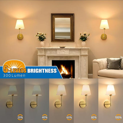 NIORSUN 14.5 inch Battery Operated Wall Sconce Set of 2,Gold Rechargeable Wall Lights with 5200mAh Dimmable Detachable Bulbs and Remote,9 Colors Wireless Sconces for Bedroom Living Room Hallway Decor