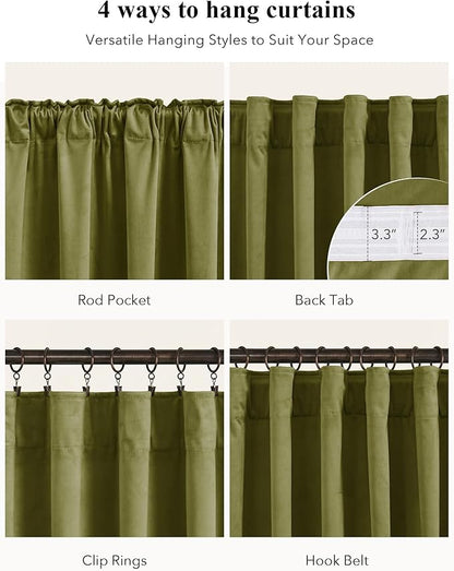 StangH Olive Green Polyester Curtains for Bedroom Room Darkening Thermal Insulated Window Drapes Super Soft Luxury Home Decoration for Living Room Nursery Kids, W52 x L84, 2 Panels
