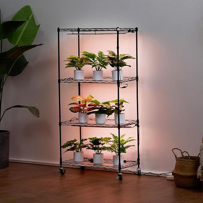 VEVOR Plant Stand with Grow Light, 4-Tier Plant Shelfwith 45W Full Spectrum LED, 3 Mode Plant Light with Timer and Wheel for Seed Starting, Metal Plant Rack for Indoor Plants